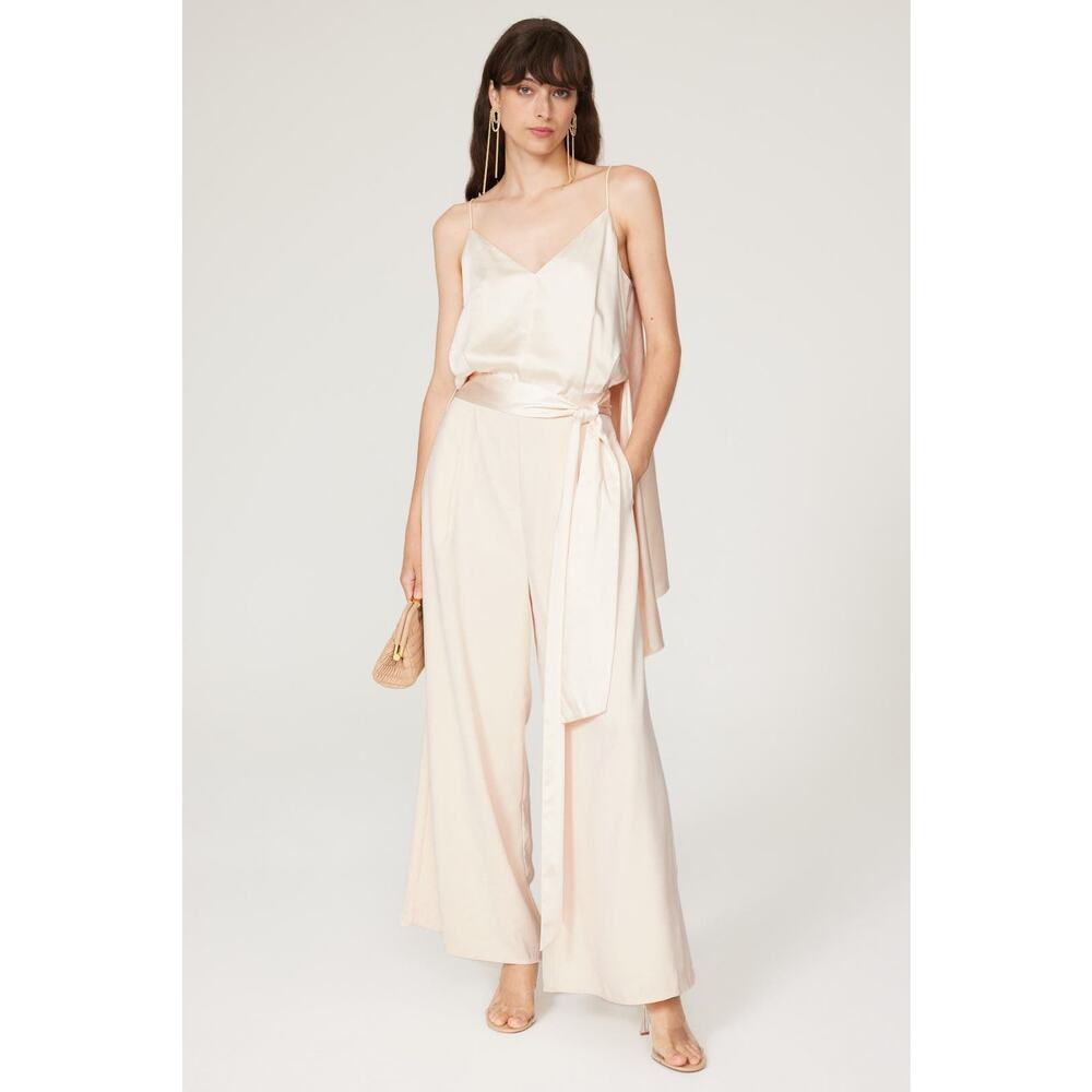 Obando Collective Cape Satin‎ Jumpsuit Cream Sleeveless Wide Leg V-Neck Sz 4